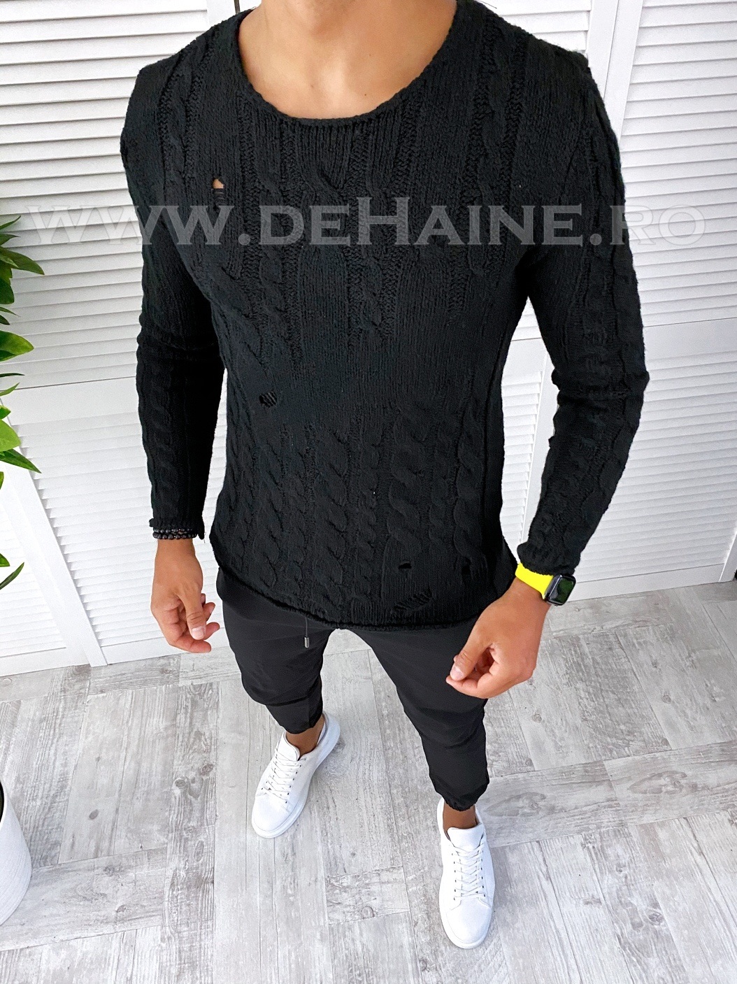 Pulover barbati gros negru slim fit t3627 x14-6